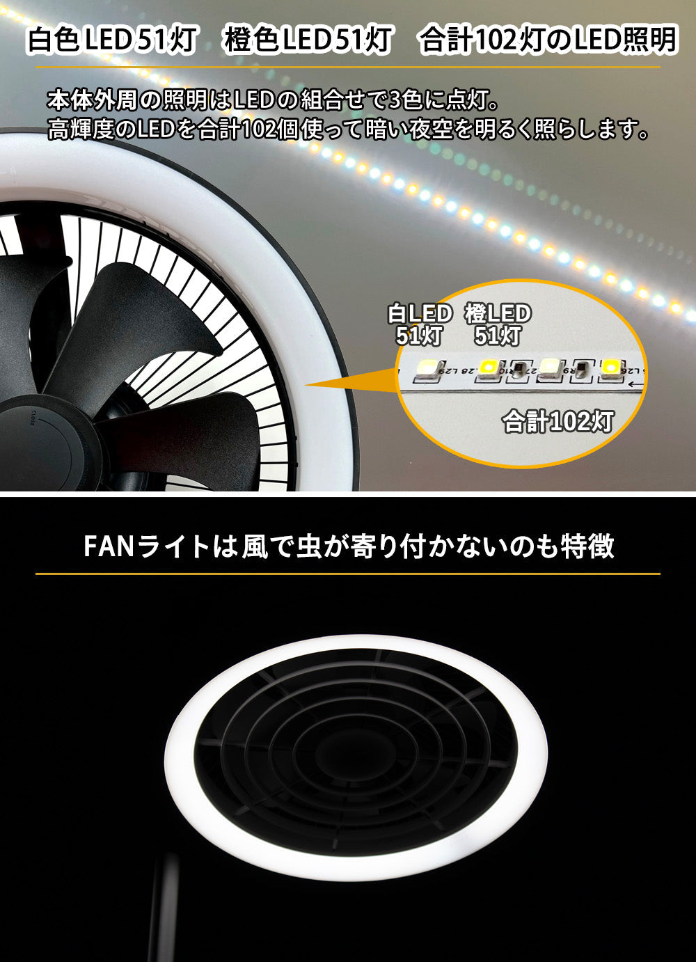 4way LEDライト付き　充電式扇風機