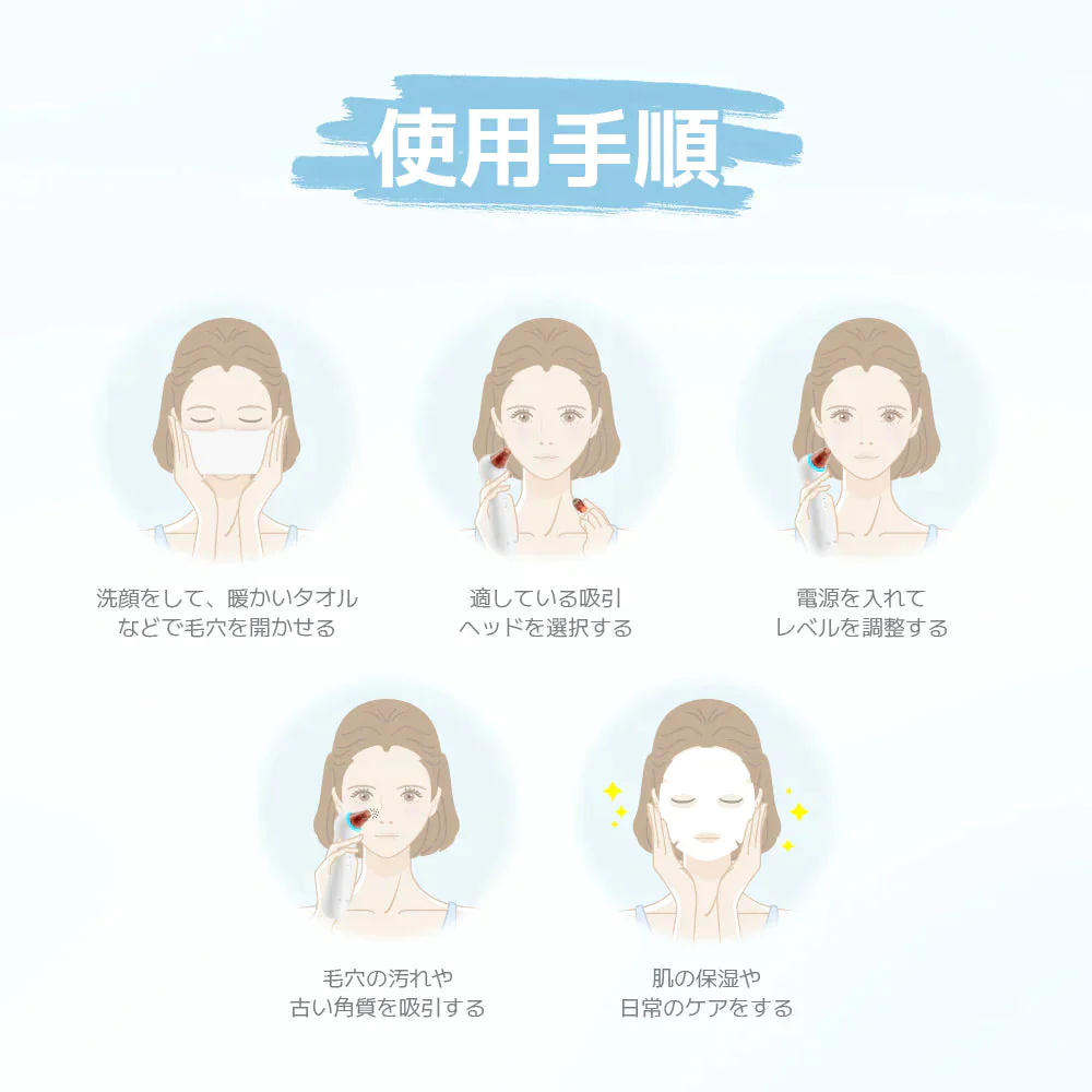 Sarlisi毛穴吸引器　3段階吸引力調整/USB充電式/４つの吸引ヘッド　サーリシ 毛穴ケア　ニキビ イチゴ鼻対策 角栓取り 黒ずみ 【ゲリラセール】