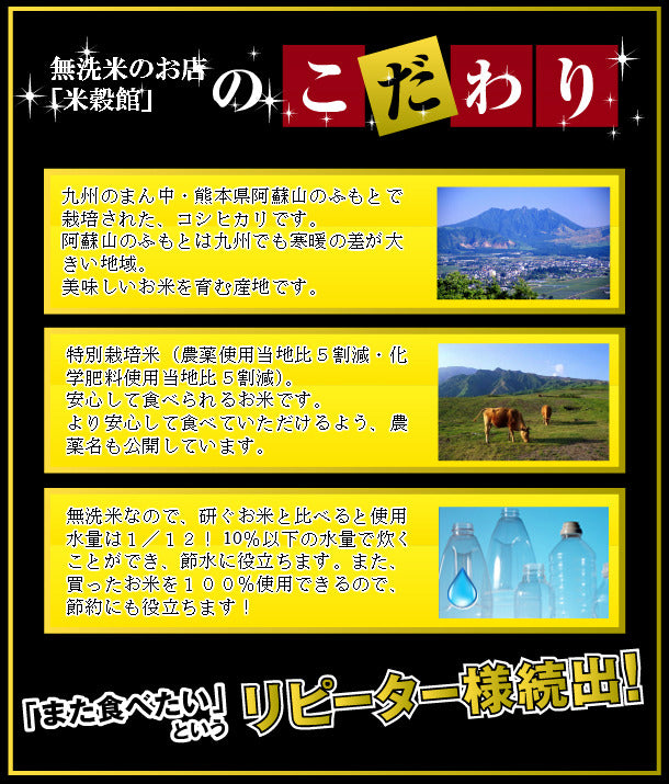 米 送料無料 無洗米 2kg 熊本県産阿蘇こしひかり　特別栽培米無洗米 ２kg×１個