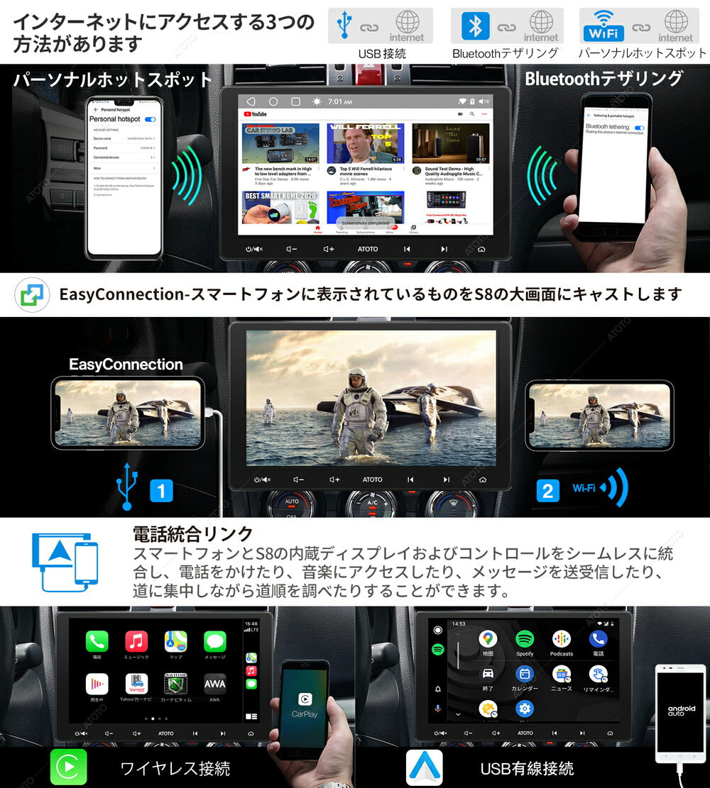 【ATOTO正規品  S8G2114PM Premium Edition 10インチ カーナビ】最新型 QLEDディスプレイ  タッチスクリーン ヘッドユニット 2din ダブルディン car navi 車載カーナビ ナビゲーション Bluetooth android搭載 みちびき対応 ハンズフリー車載カーナビ 自動車 カー製品 ナビ