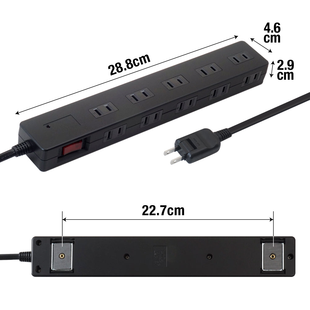 マグネット付 電源タップ コンセント10個口 1m 18ヵ月保証 雷ガード ブレーカー 一括集中スイッチ テレワーク タコ足 コンセントタップ 延長コード【ブラック】