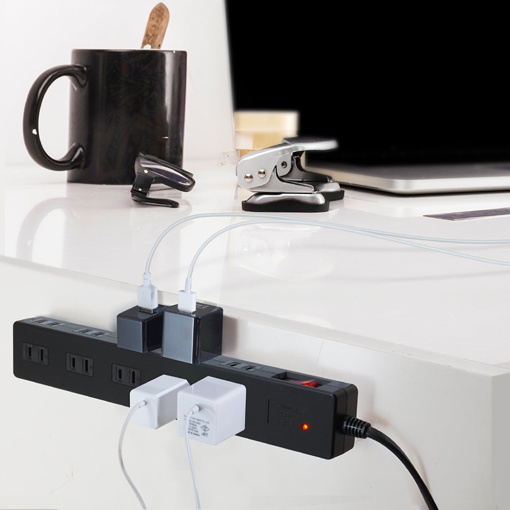 マグネット付 電源タップ コンセント10個口 1m 18ヵ月保証 雷ガード ブレーカー 一括集中スイッチ テレワーク タコ足 コンセントタップ 延長コード【ブラック】