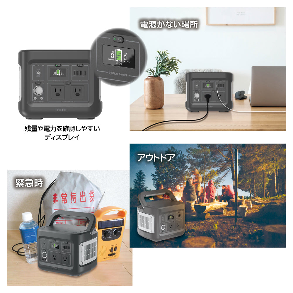 ポータブル電源 AC2口 USB3ポート＋PD100W Type-C搭載 LEDライト付 アウトドア キャンプ キャンプ用品 防災 避難用品 非常用品 非常用電源 403Wh 112000mAh 同時出力400W 節電 2年保証