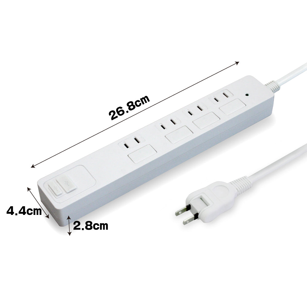 急速充電 PD20W AC4口 2USB 電源タップ 1400W type-C type-A 2m 雷ガード 18ヵ月保証 個別フラットスイッチ【ホワイト】