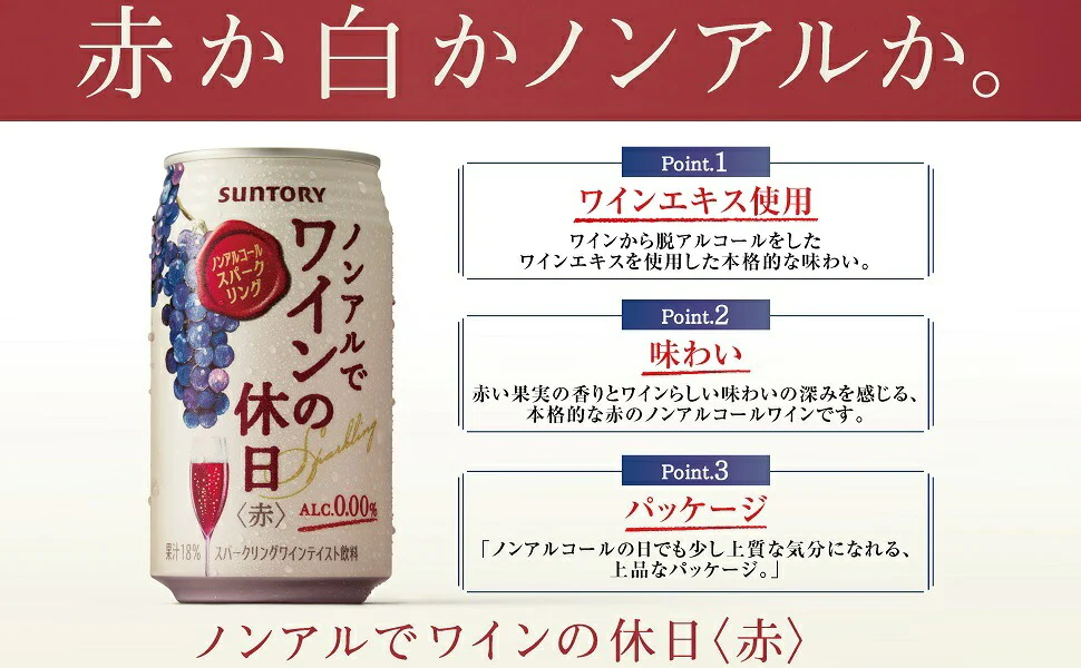 【送料無料】サントリー ノンアルでワインの休日 赤 350ml×1ケース/24本ノンアルコールワイン スパークリングワインテイスト