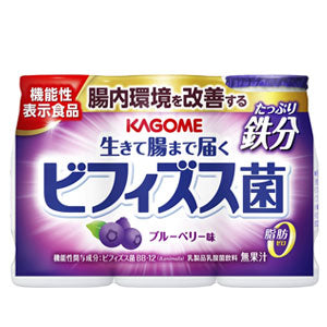 カゴメ 生きて腸まで届くビフィズス菌 たっぷり鉄分 ブルーベリー味 100ml×36本［3本×12パック］北海道、沖縄、離島は送料無料対象外［賞味期限：製造日から16日］［送料無料］【3〜4営業日以内に出荷】