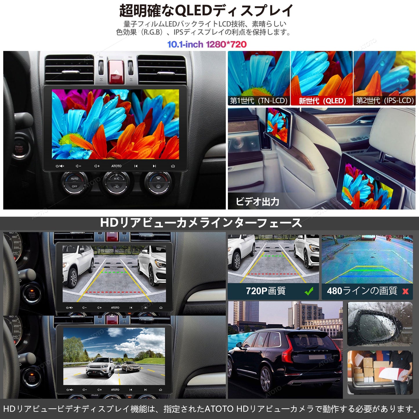 【ATOTO 正規品  F7G211XE】F7 XE 10.1インチ ダブルDIN 最新型カーナビ オーディオ一体型ナビ 無線CarPlay＆Android Auto Bluetooth QLEDディスプレイ HD LRV 携帯ミラーリング（AutoLink）タッチスクリーン 急速充電 ハンズフリー car navi USB / SD（最大2TBストレージ）
