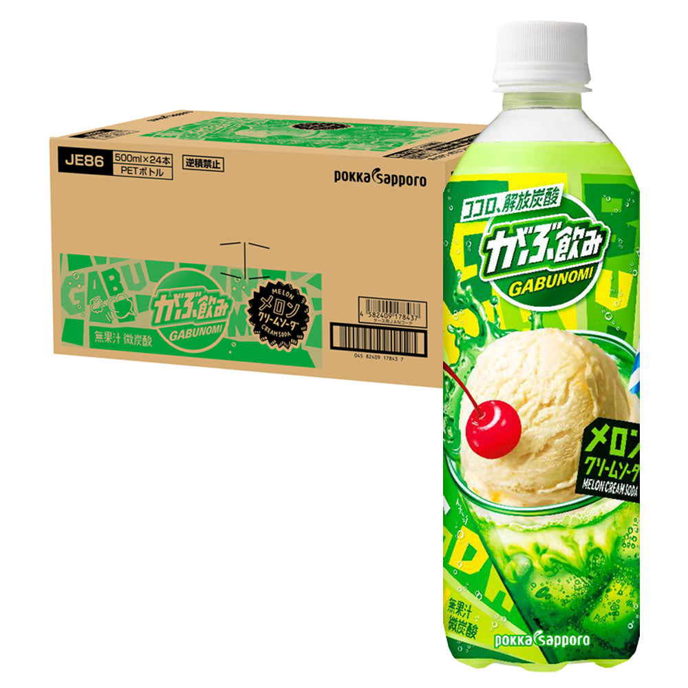 【訳あり】【ケース破損品】【送料無料】ポッカサッポロ がぶ飲みメロンクリームソーダ 500ml×1ケース/24本