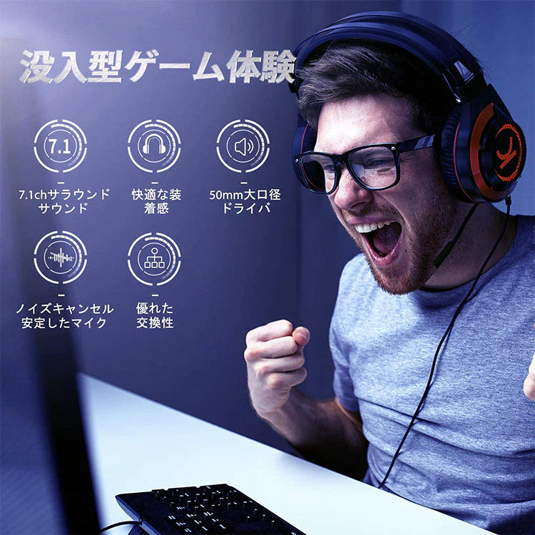 ゲーミングヘッドセット 7.1chサラウンド VANKYO CM7000 ゲームヘッドセット ヘッドフォン マイク付き 軽量 重低音強化 ノイズキャンセル pc ps4 xboxone xbox360 switch