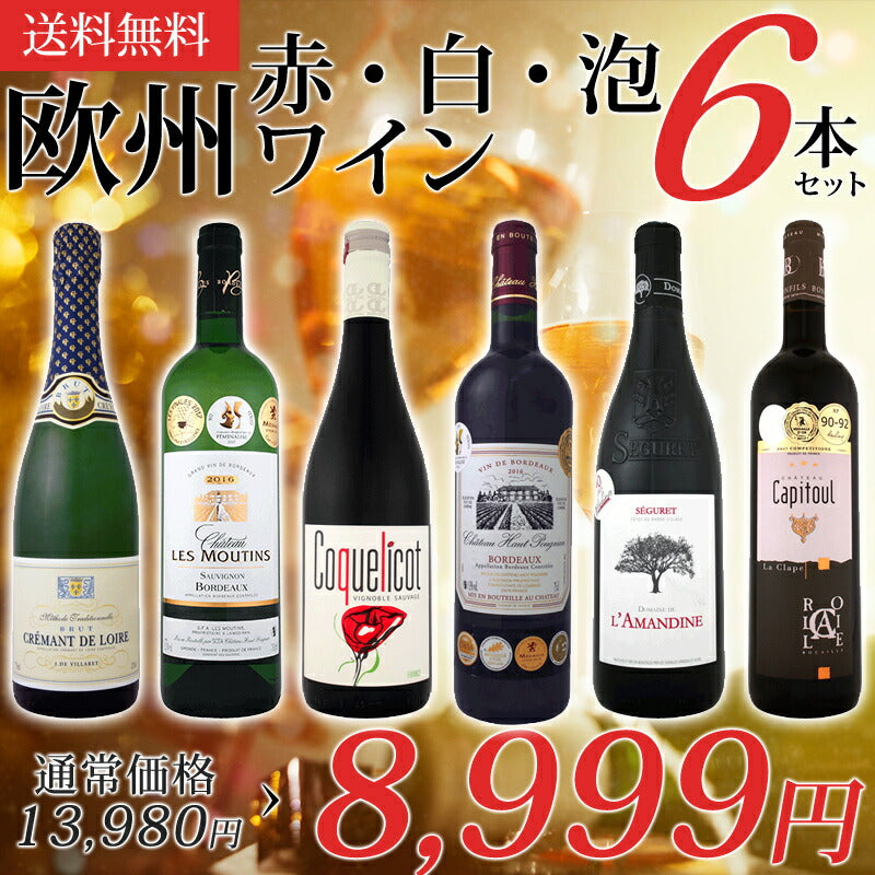 【送料無料】コスパ抜群！ 当店厳選！フランス 赤 白 泡 ワイン 750ml×6本セット【北海道・東北・九州・四国・沖縄県は必ず送料が掛かります】