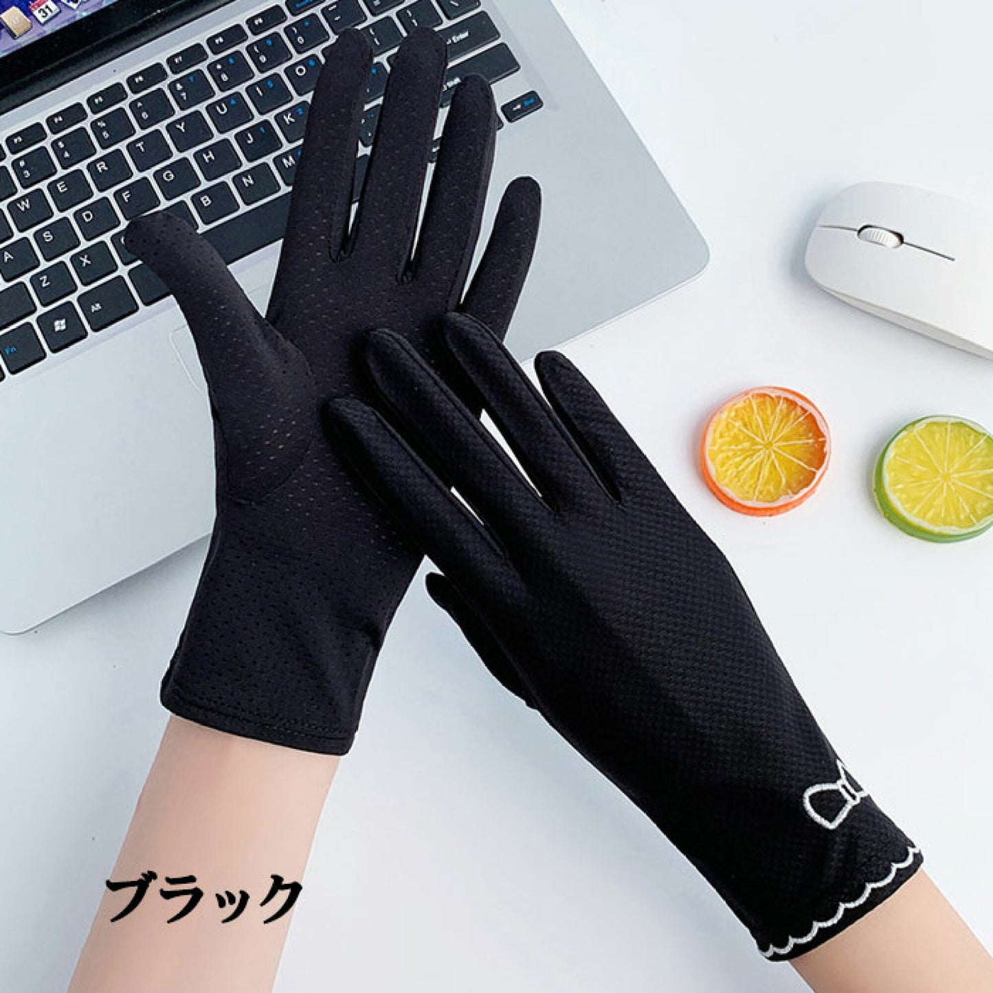 ブラック レディース手袋 日焼け止め手袋 UV レディース グローブ 冷感 UV手袋 リボン UPF50+ 手袋 婦人用 グローブ ケア 接触冷感 カット 薄手 タッチパネル対応 通気性 紫外線対策 日焼け止め運転 母の日ギフト