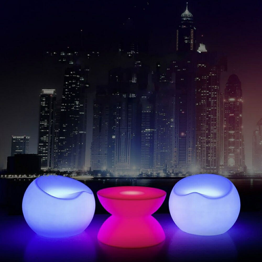 【人気商品】テーブル 椅子 合計3個セット 丸型 16色 LED チェア セット テーブルセット 2人 chair スツール 2人用 机 卓 充電式 光る オシャレ椅子 小さい椅子 ミニスツール デザイン ヒカリ デザイナー ムード 形 インテリア 高級 アイテム 丸型 リモコン付き 次世代