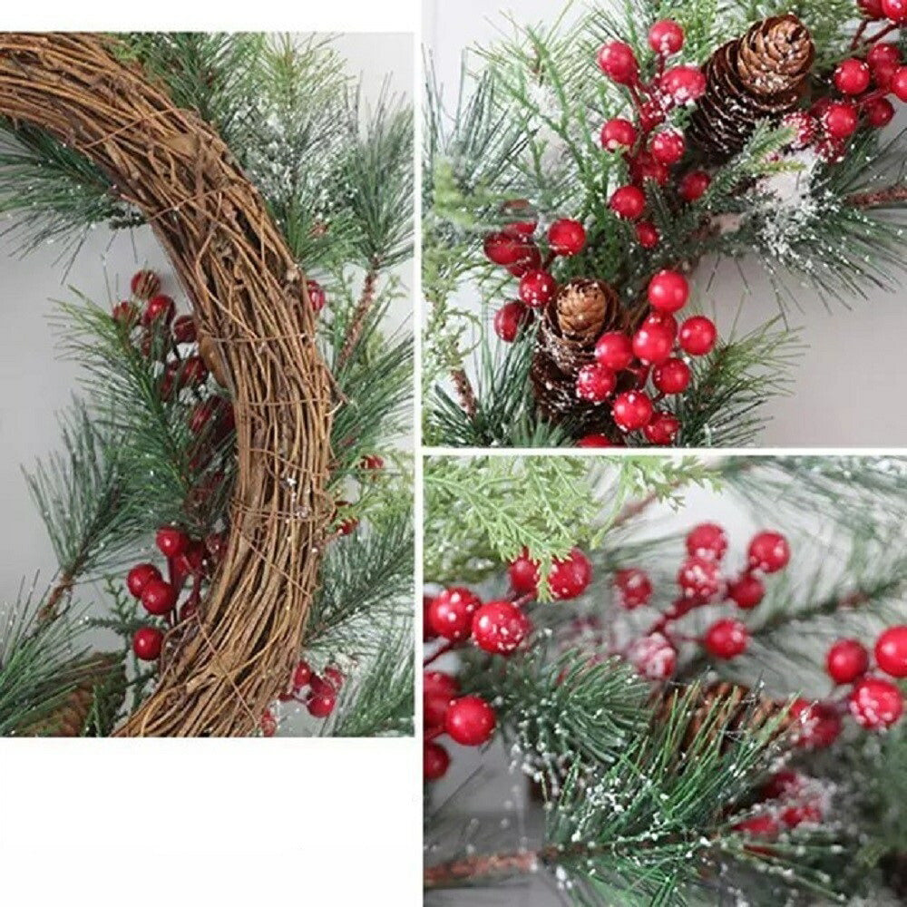 クリスマスリース 50cm×50cm 赤い実 松ぼっくり Xmas リース 造花 花輪 アートフラワー クリスマス 玄関 丸 輪っか ドア 飾り 装飾 インテリア 誕生日 クリスマス飾り モダン プレゼント フラワーリース 室内 壁面装飾 壁掛け ギフト クリスマス飾りつけ クリスマスグッズ