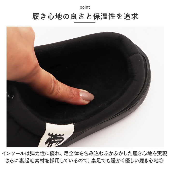 【ブラック・Mサイズ(23.5cm)】 moz モックシューズ 通販 モズ シューズ スリッパ サンダル サボサンダル サボ スリッポン 秋 冬 暖かい キルティング 冬用サンダル 防寒 冬用 かわいい お出かけ 外履き アウトドア