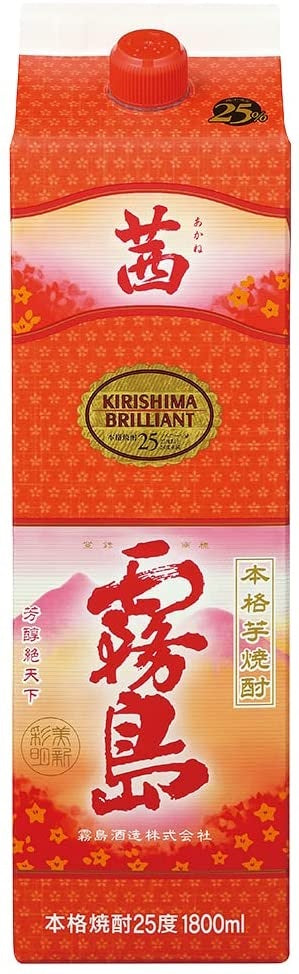 【送料無料】霧島酒造 茜霧島 25度 パック 1800ml 1.8L×12本【北海道・沖縄県・東北・四国・九州地方は必ず送料がかかります】