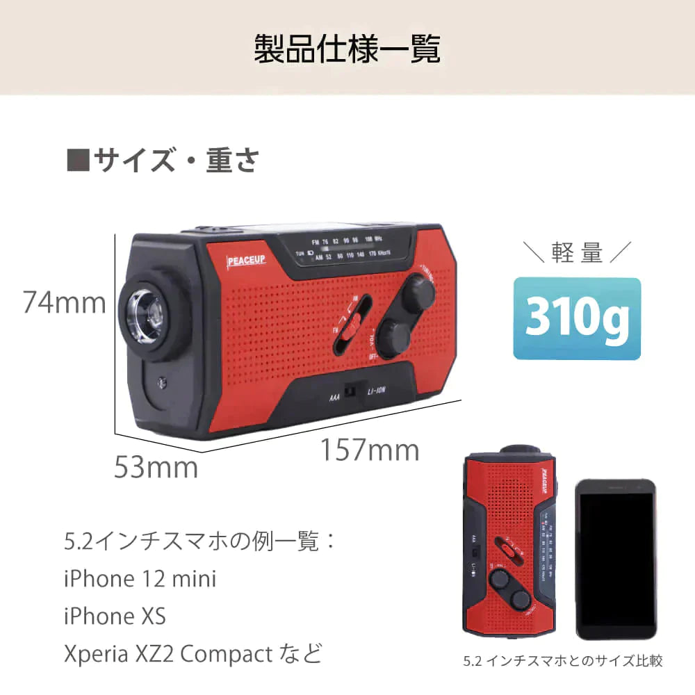 多機能防災ラジオライト【10年保存電池付き】レッド【ゲリラセール】