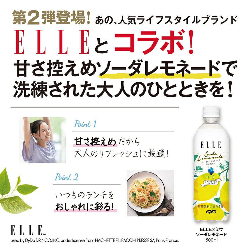 【送料無料】【炭酸水】ダイドードリンコ ELLE×ミウ ソーダレモネード 500ml×24本