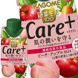 カゴメ 野菜生活100 Care+ ケアプラス ピーチ・アップルMix 195ml紙パック×12本［賞味期限：4ヶ月以上］［送料無料］【3〜4営業日以内に出荷】 機能性表示食品 野菜ジュース まとめ買い 備蓄 ストック 果実 野菜 ミックス