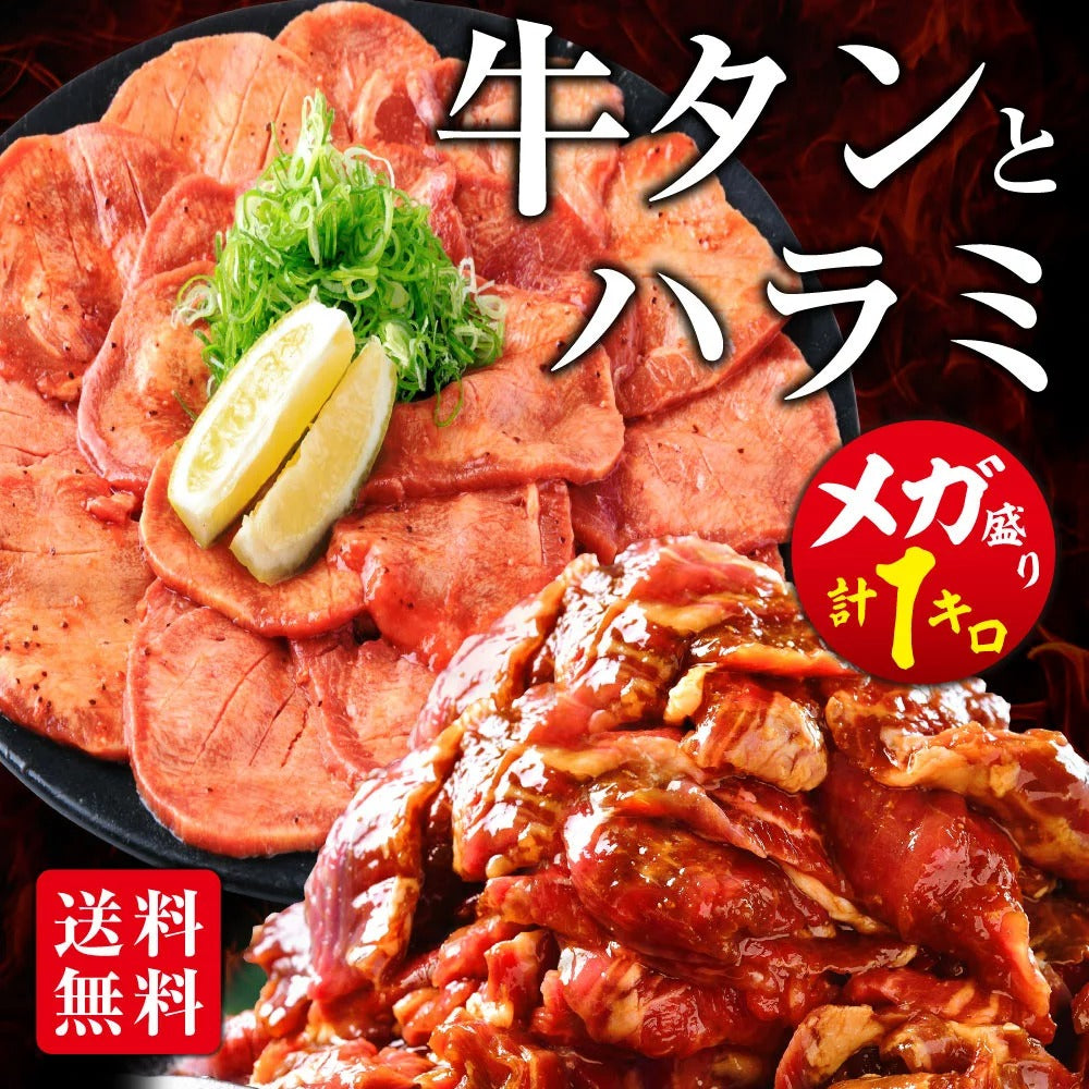 肉 牛肉 焼肉 焼き肉 メガ盛り 牛タン 柔らか牛ハラミ タレ漬け 1kg 冷凍 食品 焼肉 BBQ お肉 牛 焼き肉 バーベキュー BBQ 送料無料 タレ 味付き 焼き肉セット はらみ 1キロ 以上 ホルモン 冷凍 送料無料 プレゼント 御歳暮