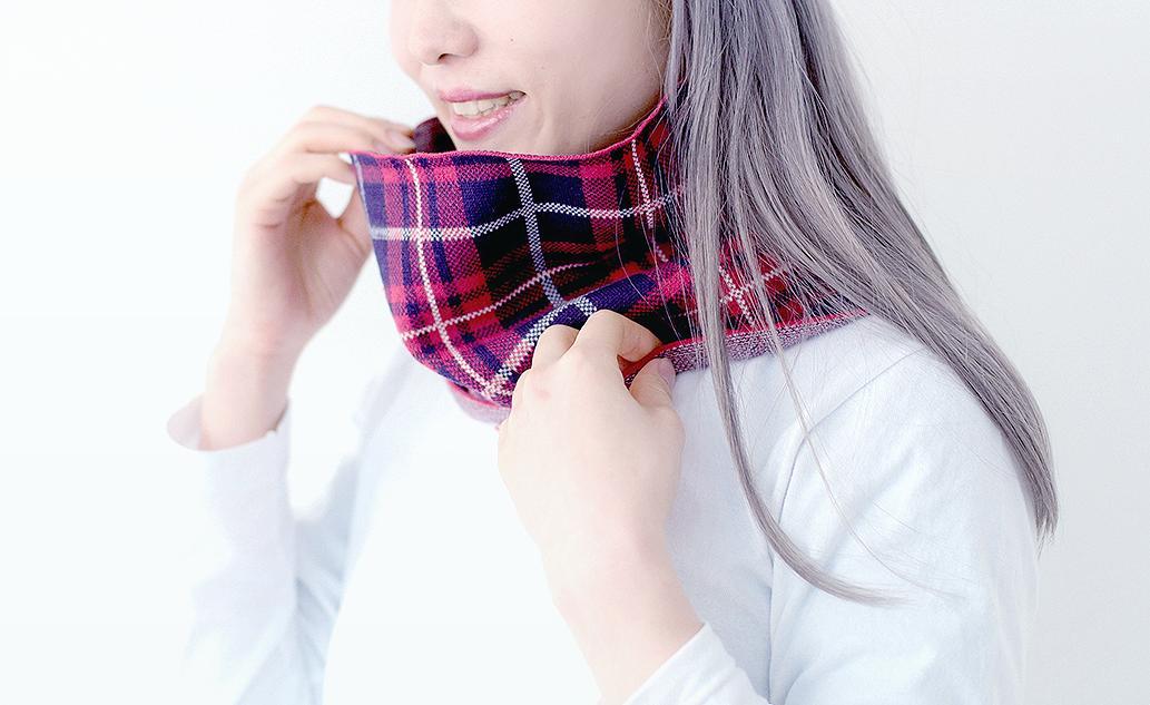 シルク混チェックがかわいいあったか腹巻き