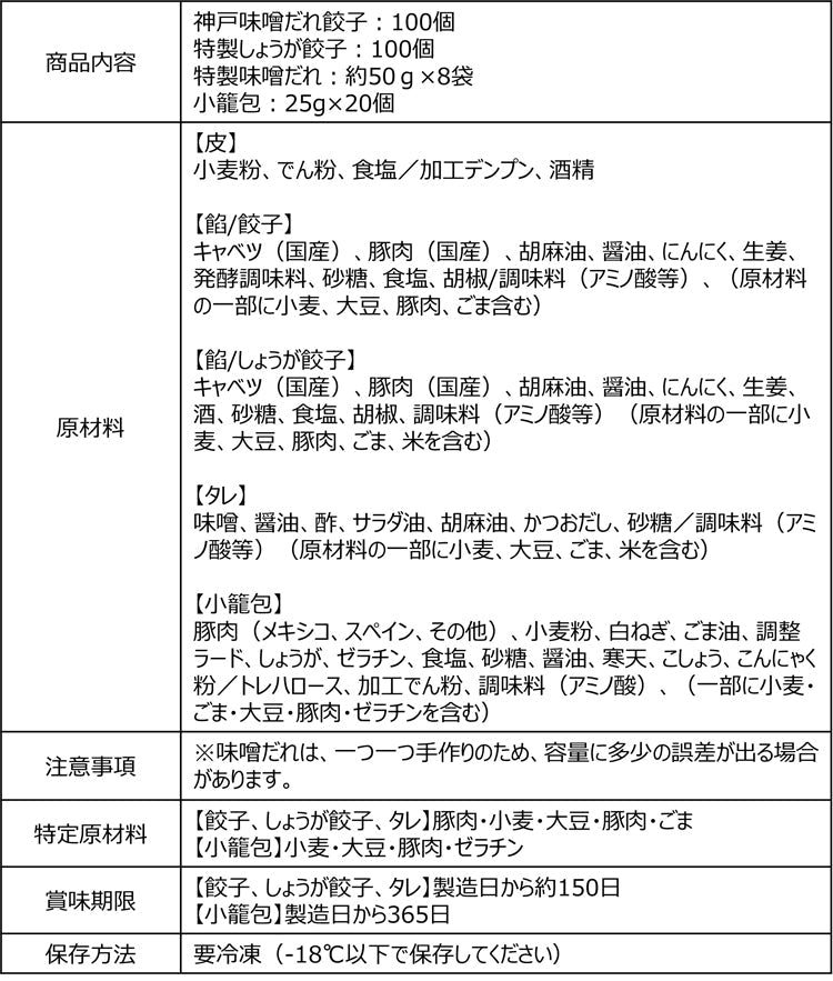 イチロー餃子の神戸味噌だれ餃子100個+生姜餃子100個+小籠包20個セット