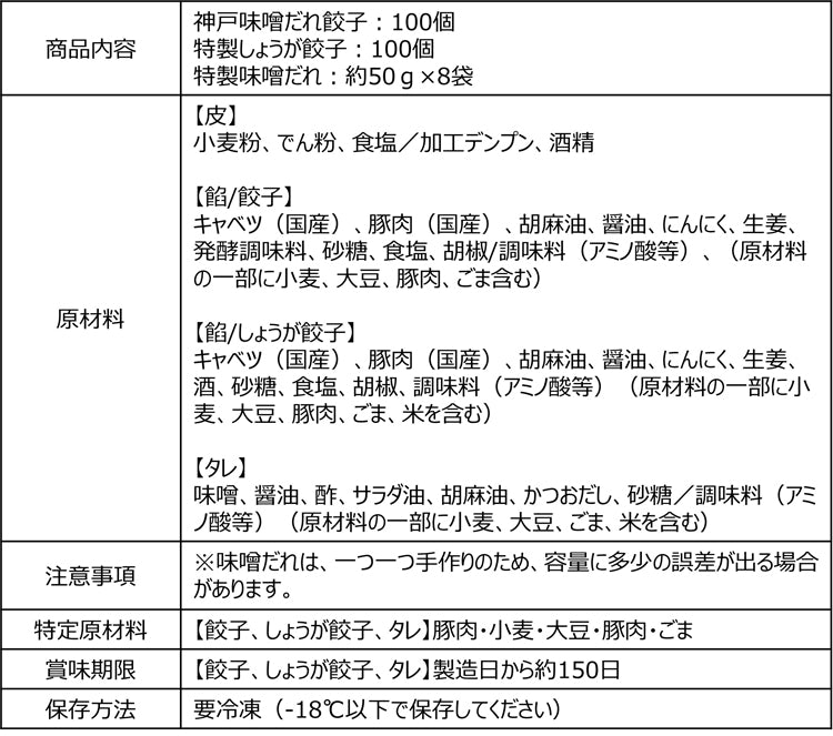 イチロー餃子の神戸味噌だれ餃子100個+生姜餃子100個セット