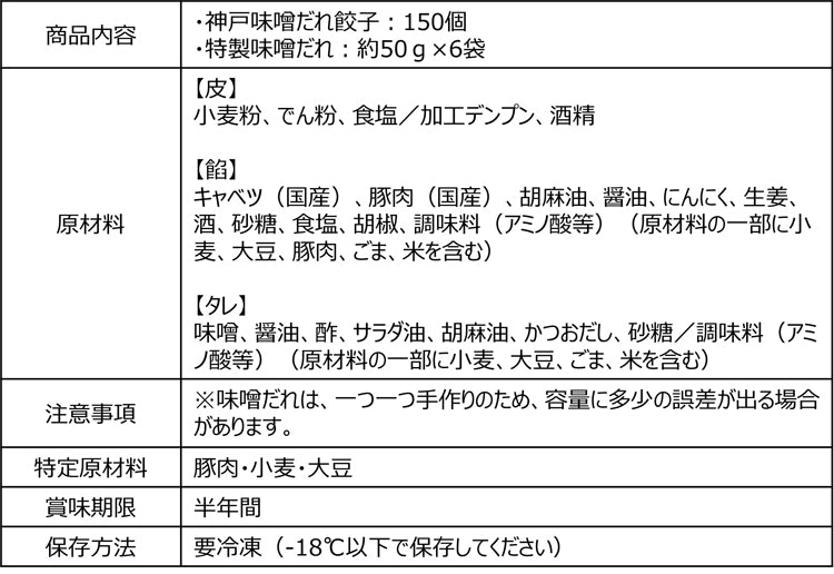 イチロー餃子の神戸味噌だれ餃子150個セット