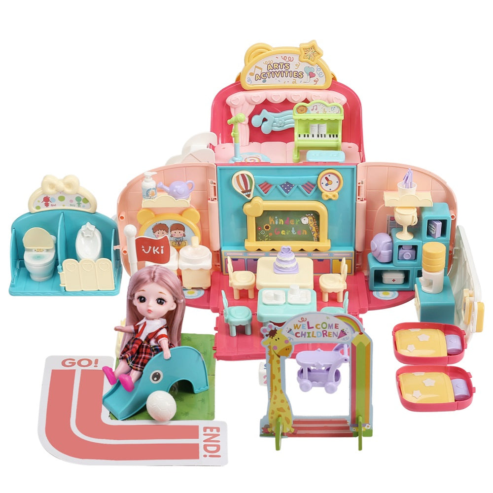 Cute Stone 2in1ドールハウス おままごと おもちゃ 女の子  カバン式 展開モード 49点セット バービーハウス 収納可 持ち出し便利 DIY楽園 室内遊び 音楽あり 手作りキットセット ドールのお家 小物 家具 子供用おもちゃ 人気 プレゼント 知育玩具 ギフト 小学生 送料無料