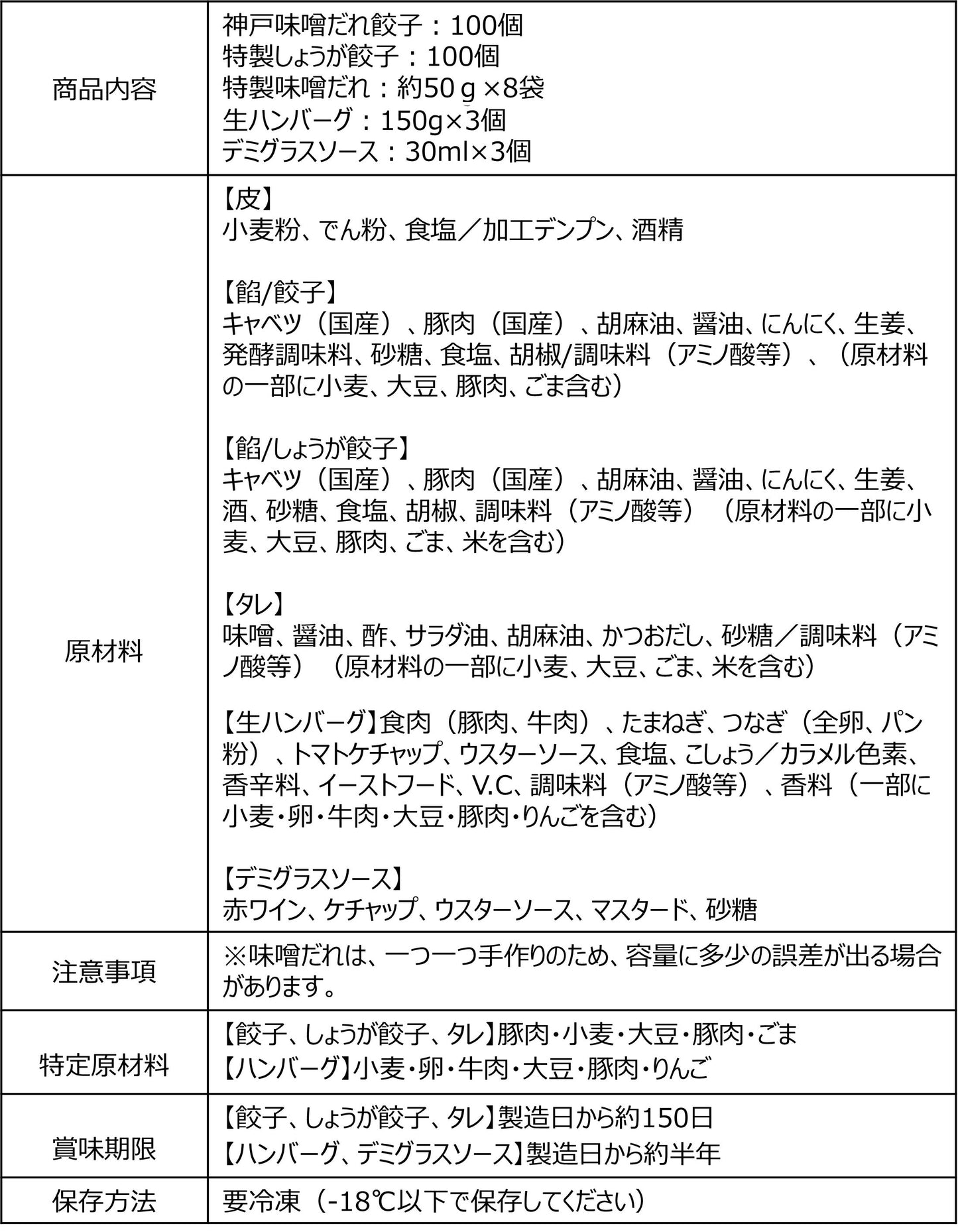 イチロー餃子の神戸味噌だれ餃子100個+生姜餃子100個+ハンバーグ3個セット
