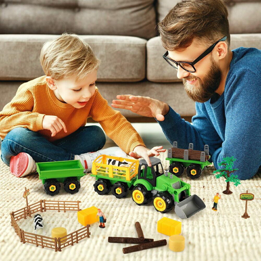 Cute Stone おままごと セット 農場 フリクションカー 工事車両おもちゃ トラクター 大工おもちゃ DIY 室内遊び 30PCS 工具セット 農場遊び 組立カー 電動ドリル リアルな動物模型 ごっこ遊び トラクター 動物 組み立て式 子供 プレゼント 知育玩具 送料無料