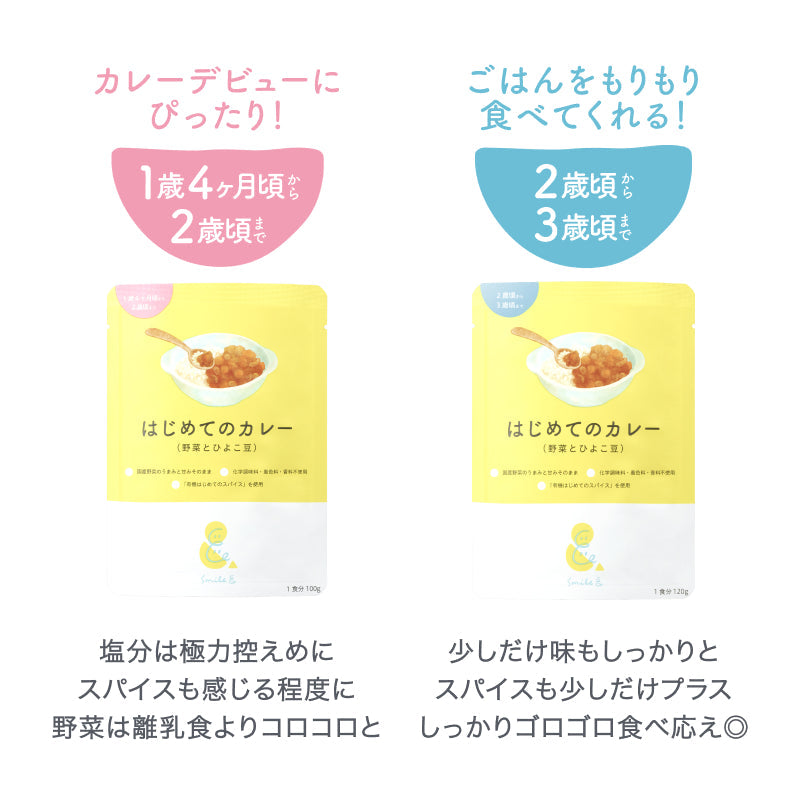 100g×3袋 レトルトカレー カレーレトルト はじめてのカレー（野菜とひよこ豆）【１歳４ヶ月頃～２歳０ヶ月頃まで】無添加 小麦粉不使用 国産素材 国産野菜 有機スパイス 辛味成分ゼロ カレーデビュー 辛くない 甘口 幼児食 こども用カレー 子供向けカレー非常食 保存食