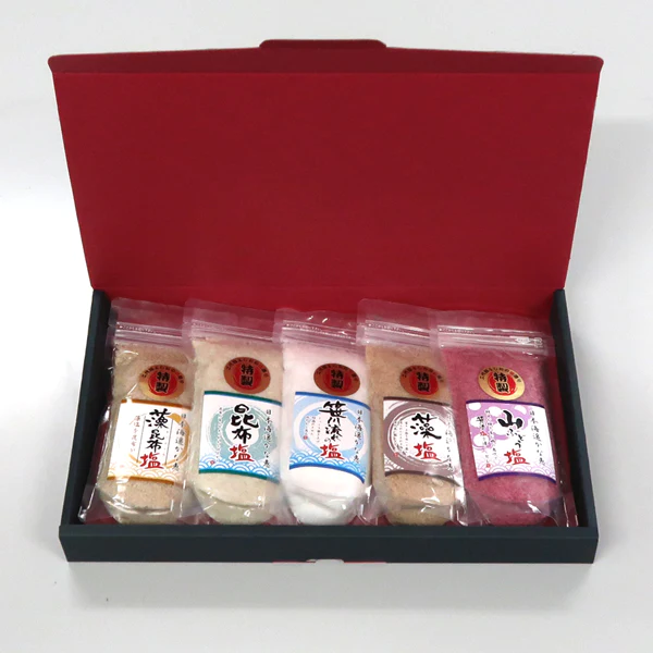 【越後塩】笹川流れの塩 五塩ギフトセット 180g×5 天然粗塩 藻塩 昆布塩 藻昆布塩 葡萄塩
