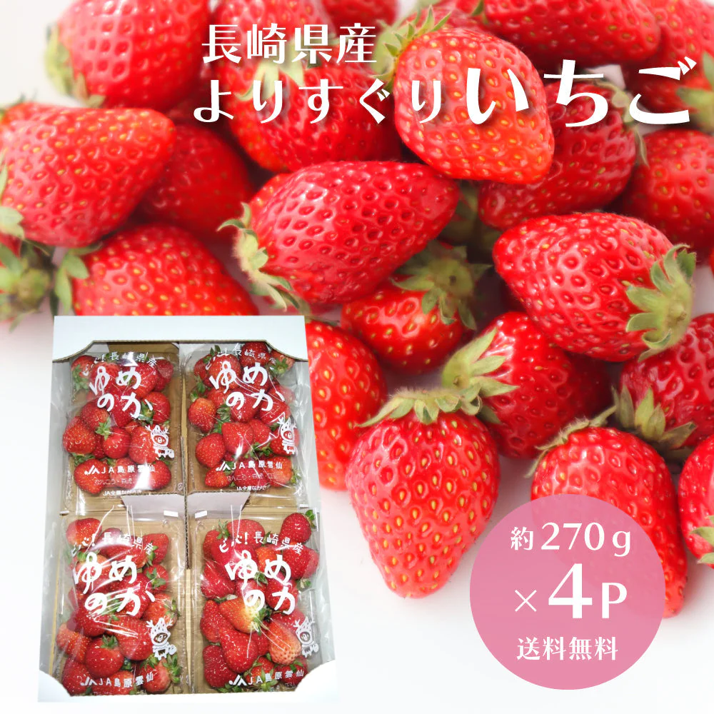 長崎県産 いちご 1kg以上 4パック×約270g
