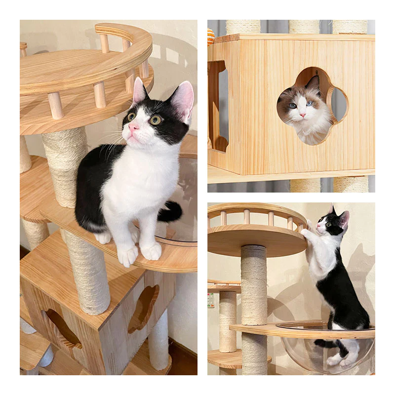 ねこぞく 木製 キャット ツインタワー XYY-1