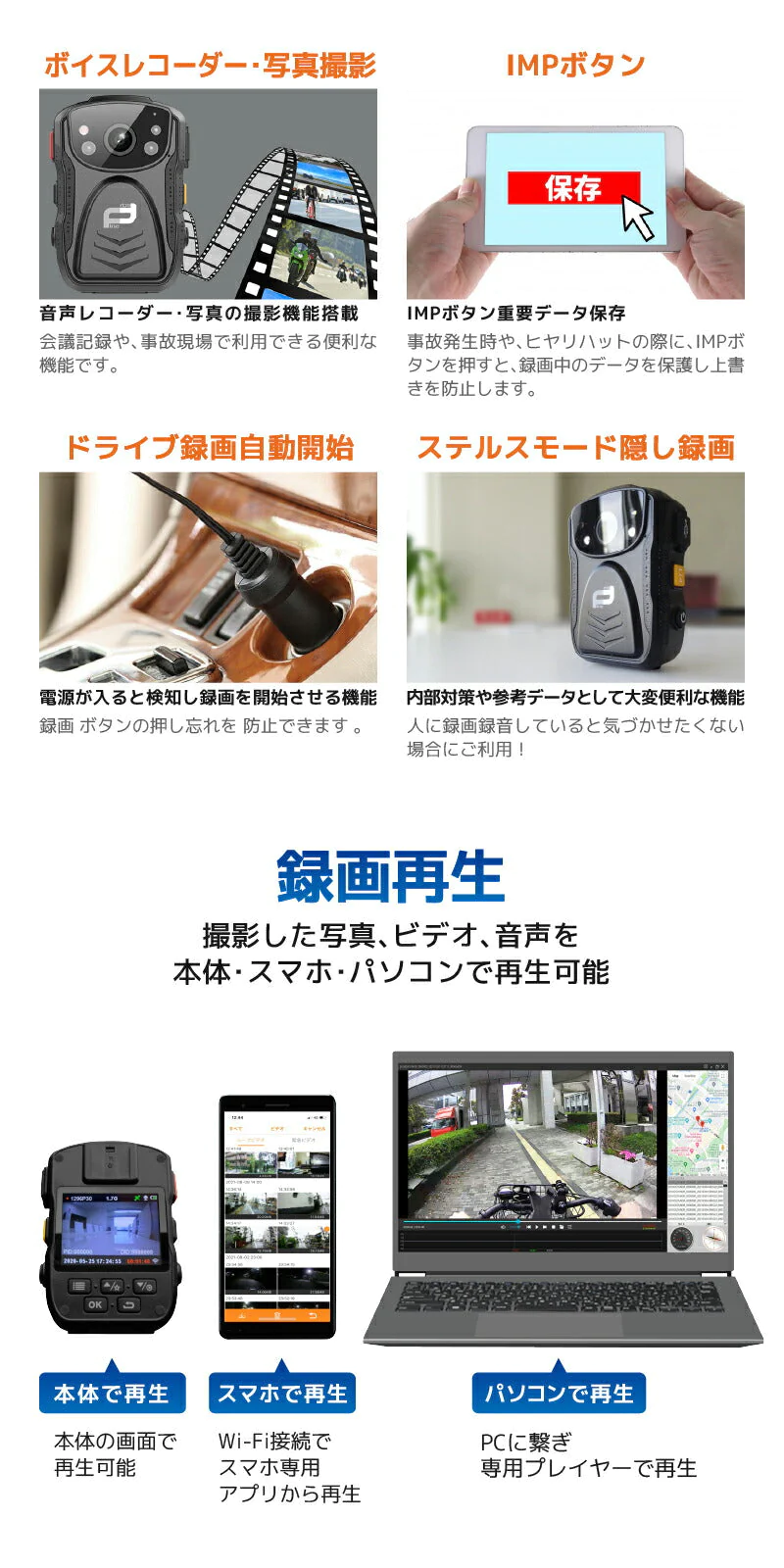 バイク ドライブレコーダー 防水 TOUGH(タフ) モバイルレコーダー FT-V5-Ｘ064【64GB】自転車ドライブレコーダー 小型 自転車 バイク 小型 軽量ドラレコ モニター 耐衝撃 防水 IP67 HDR フルHD1296P