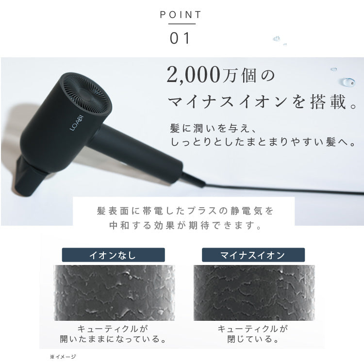 【LOABI公式】 LUSINA ルシーナ グレー ドライヤー ヘアドライヤー マイナスイオンドライヤー マイナスイオン イオンドライヤー 大風量 速乾 コンパクト