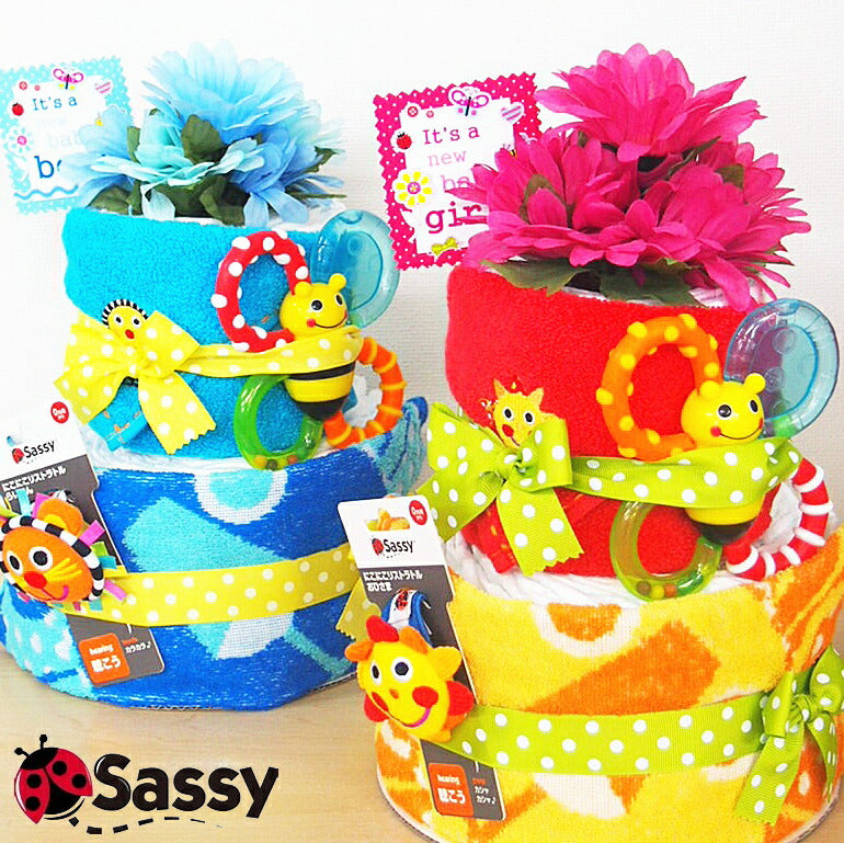 SASYサッシー２段おむつケーキ【Ｓサイズ/ブルーライオン】出産祝いとして人気