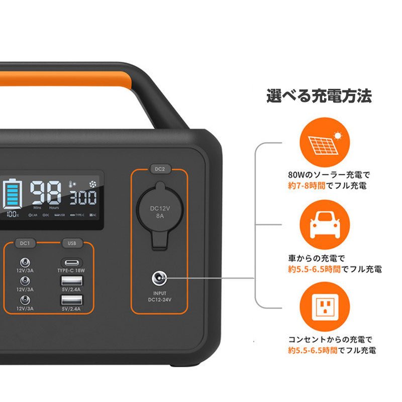 ポータブル電源 300W 78,000mAh/280Wh PSE認証済 純正弦波 3kg 防災グッズ 家庭用 軽量 /DC/USB出力 車中泊 キャンプ アウトドア 非常用電源 AC電源 バッテリー 蓄電池 停電対策 大容量 家庭用蓄電池 冬キャンプ ポタ電(番号:188)