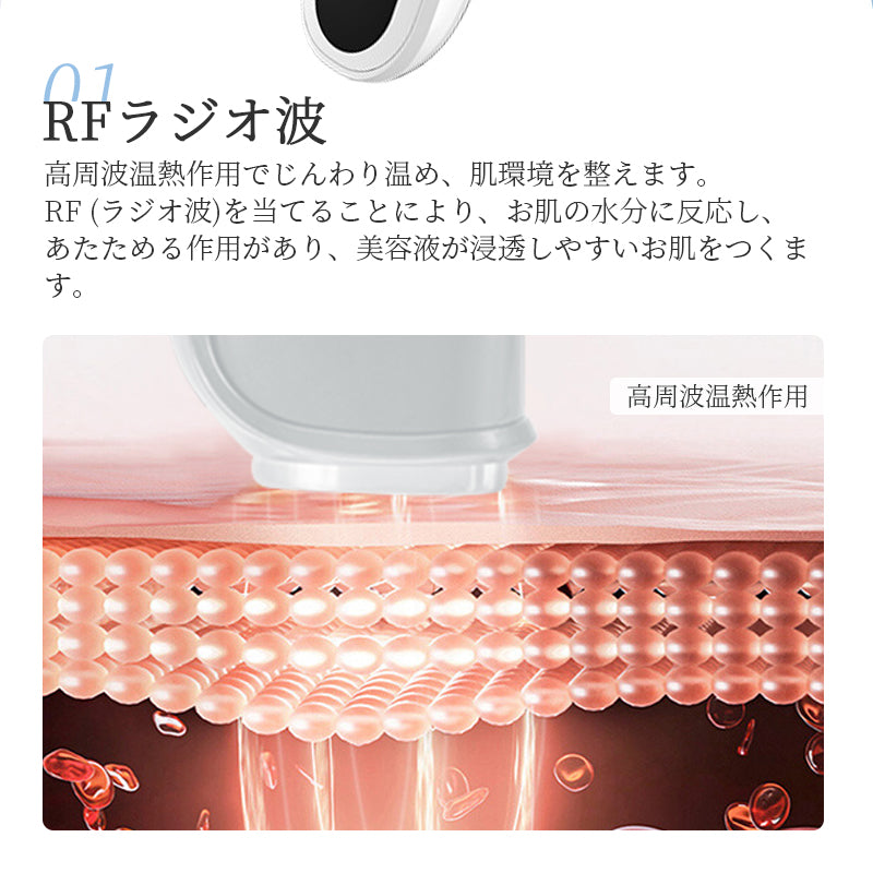 美顔器 光エステ ems 微電流 RFラジオ波 イオン導入器 イオン導出 7色LED 1台5役 温冷美顔器 リフトアップ 温熱ケア 冷やす 振動 毛穴ケア 黒ずみ 汚れとり 小顔 引き締め フェイスケア 美肌 美容家電