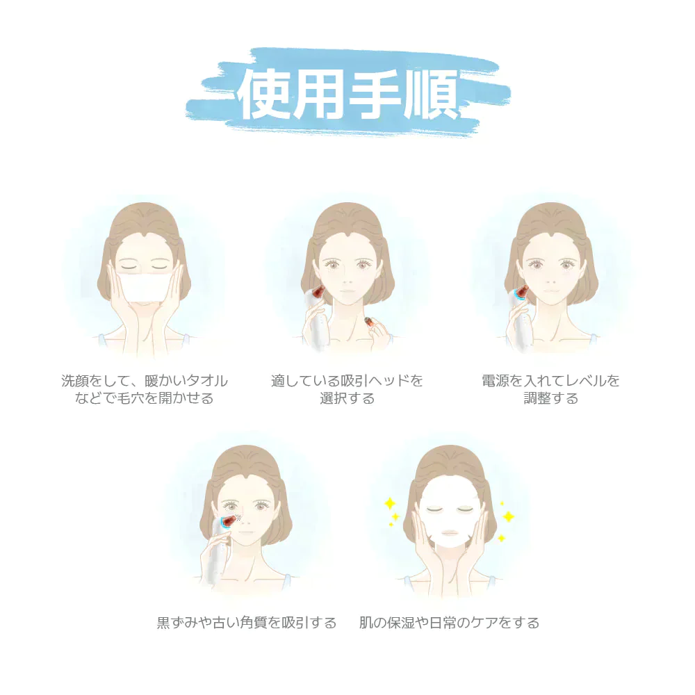Sarlisi毛穴吸引器　3段階吸引力調整/USB充電式/４つの吸引ヘッド　サーリシ  毛穴ケア　ニキビ イチゴ鼻対策 角栓取り 黒ずみ 【ゲリラセール】