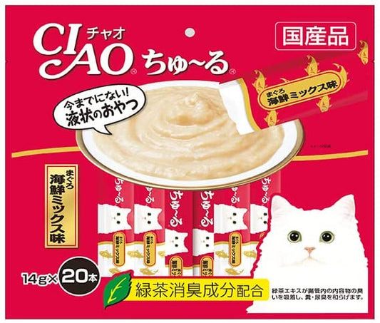 チャオ (CIAO) 猫用おやつ ちゅ~る まぐろ 海鮮ミックス味 14グラム (x 20) ちゅーる