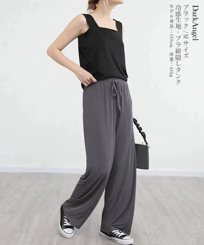 【100円シェア買い】冷感素材ブラ紐隠しタンクトップ（ブラック/Mサイズ）【ご新規さんとシェア買い】