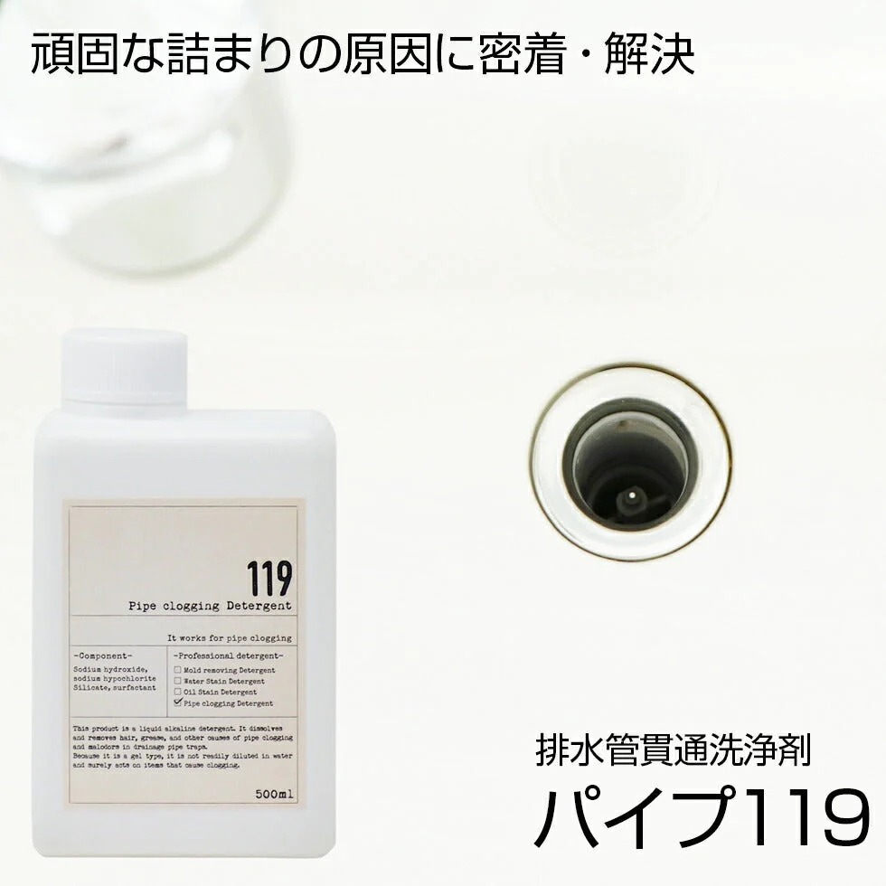 排水管 洗浄 パイプ119 500ml パイプのつまり解消 水道 洗面 お風呂 キッチン 髪の毛 つまり 強力 プロ仕様 排水 排水口 ヌメリ ぬめり
