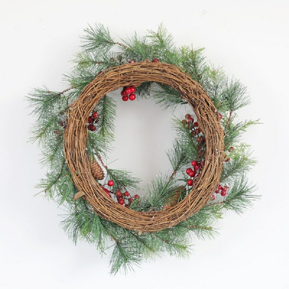 クリスマスリース 50cm×50cm 赤い実 松ぼっくり Xmas リース 造花 花輪 アートフラワー クリスマス 玄関 丸 輪っか ドア 飾り 装飾 インテリア 誕生日 クリスマス飾り モダン プレゼント フラワーリース 室内 壁面装飾 壁掛け ギフト クリスマス飾りつけ クリスマスグッズ