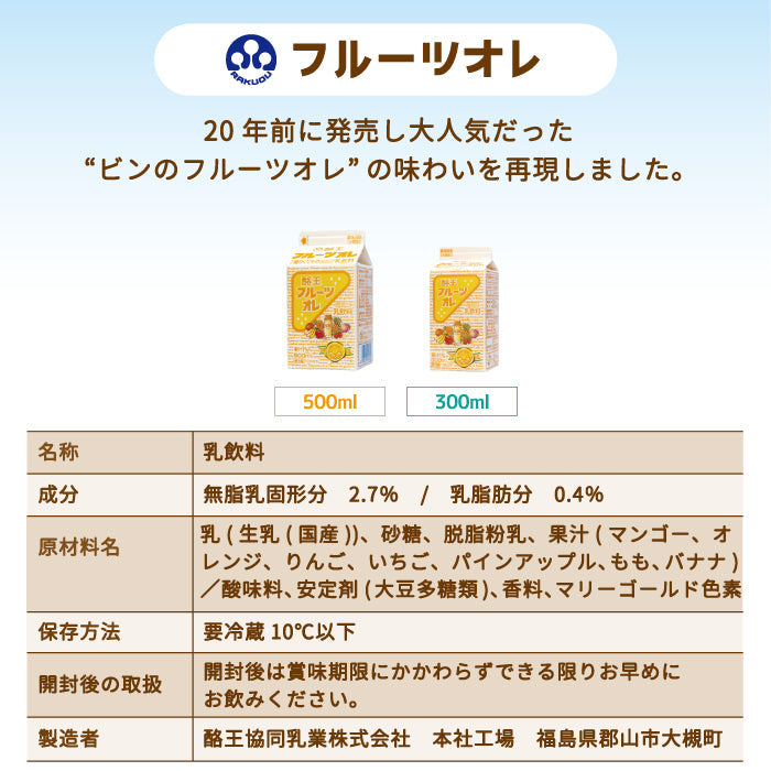 【3人シェア買いでお得】酪王カフェオレ ・フルーツオレ 300ml 12本セット (各6本) (クール便)
