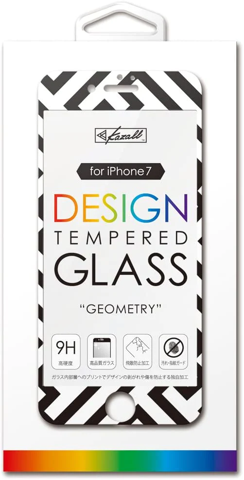 Kazall プリント柄付き　保護ガラスフィルム　 for iPhone　8/7　(GEOMETRY ‎ジオメトリー) 　保護フィルム　アイフォン