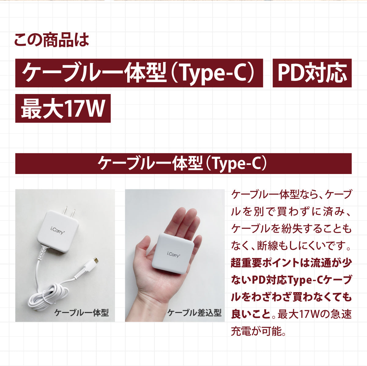 （ブラック）iCarry 17w スリム タイプC コンセント 【PD 5V3.4A 急速充電】Fold Switch　17-AC13PD