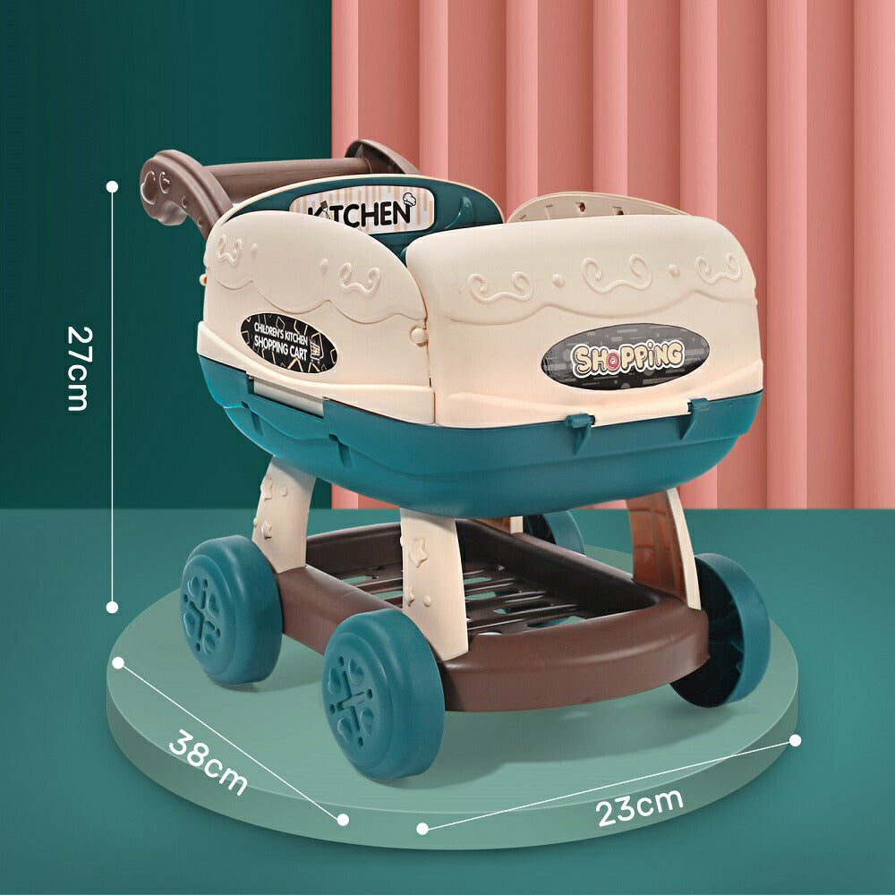 CuteStone おままごと ままごと遊び 2in1キッチンセット 買い物かご 収納式 ショッピングカートおもちゃ UV色変化 水循環 室内遊び 室内ゲーム 28点セット 手押し車 焼き肉 ごっこ遊び お店屋さん 野菜 果物 知育玩具 男の子 女の子 入園祝い 子供 誕生日 ギフト 贈り物