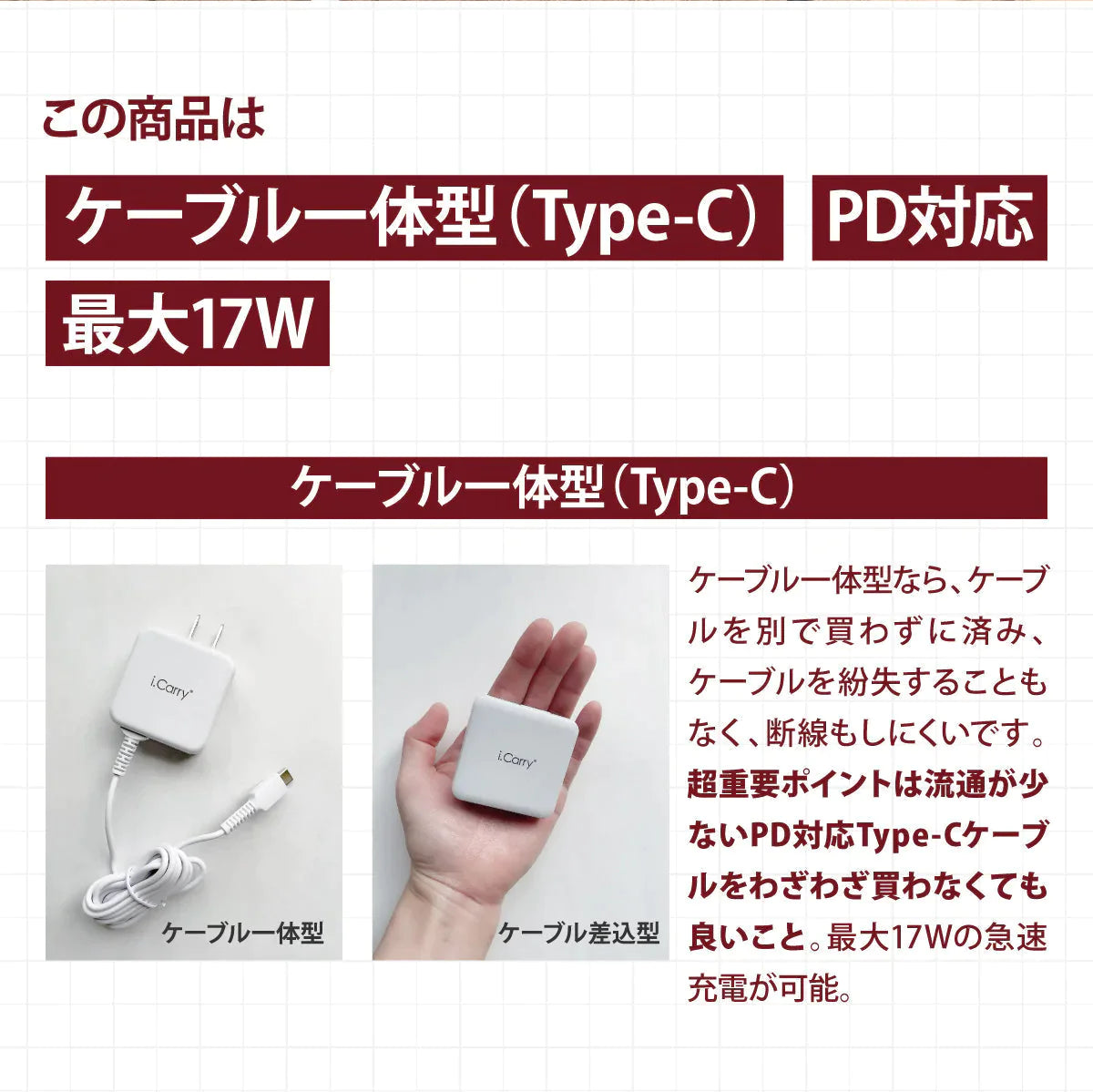 （ブラック）iCarry 17w スリム タイプC コンセント 【PD 5V3.4A 急速充電】Fold Switch　17-AC13PD