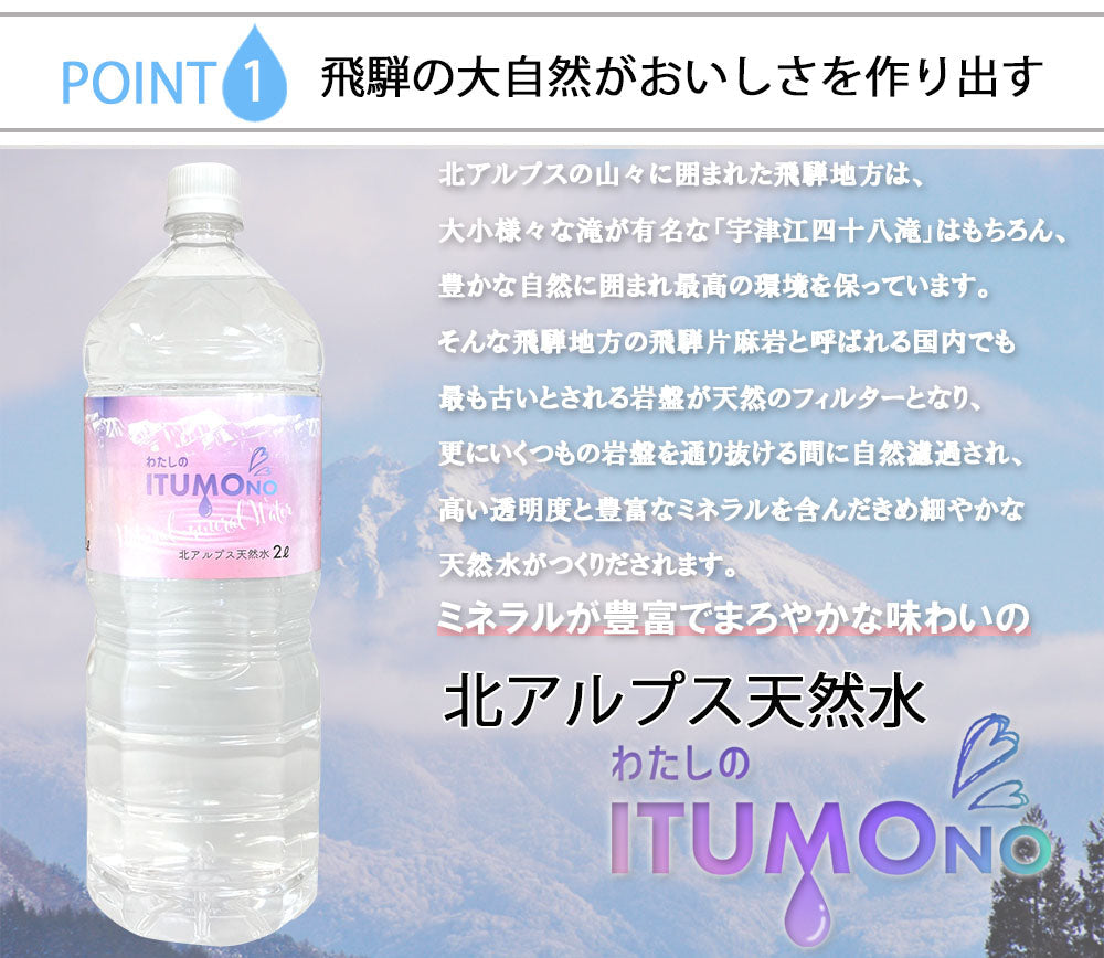 【3人シェア買いでお得】水 2L 6本 ミネラルウォーター 天然水 北アルプス天然水 軟水 まとめ買い ケース買い 飛騨高山 国産